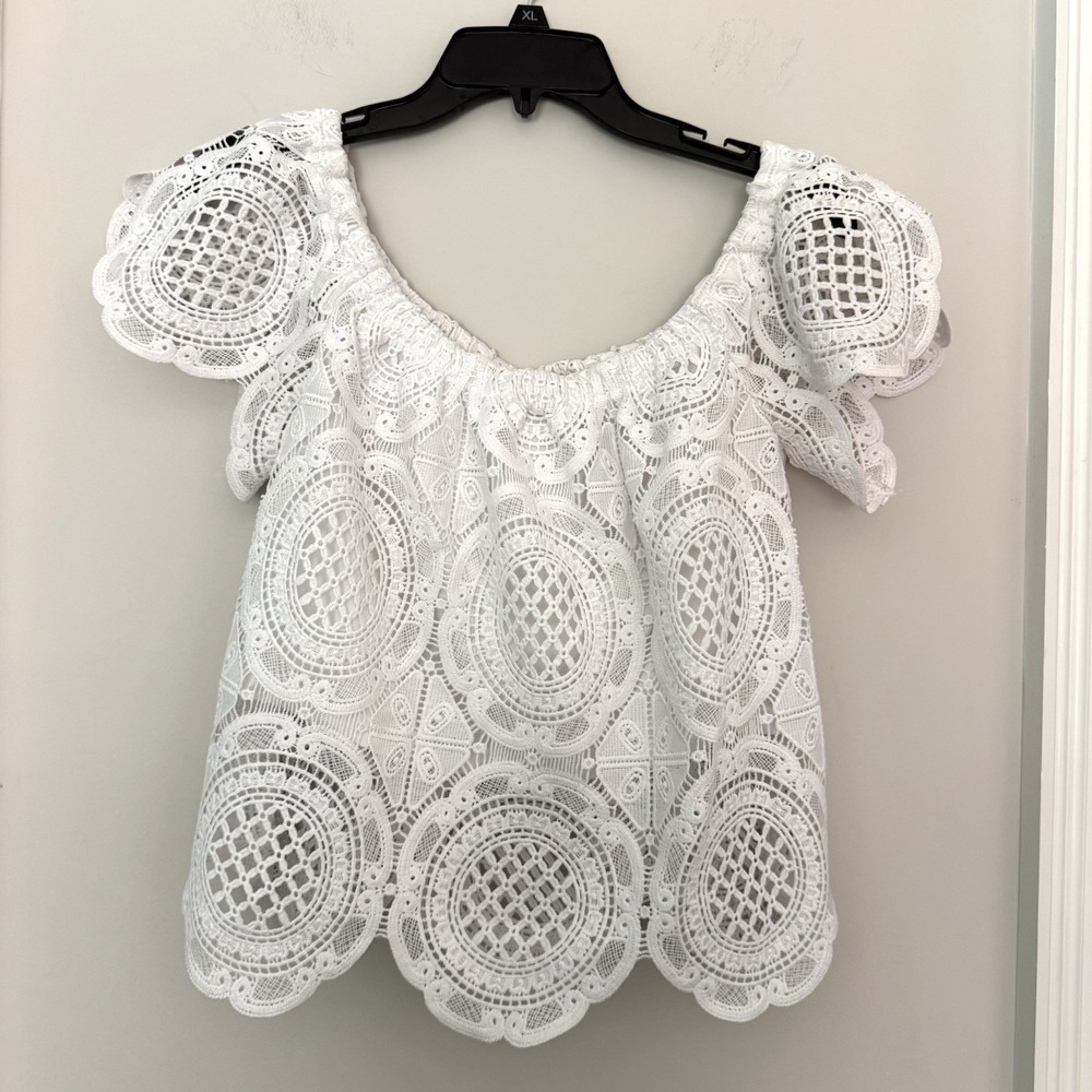 Bebe Crochet White Lace Top Princess Cottagecore Sz S Feminine Boho